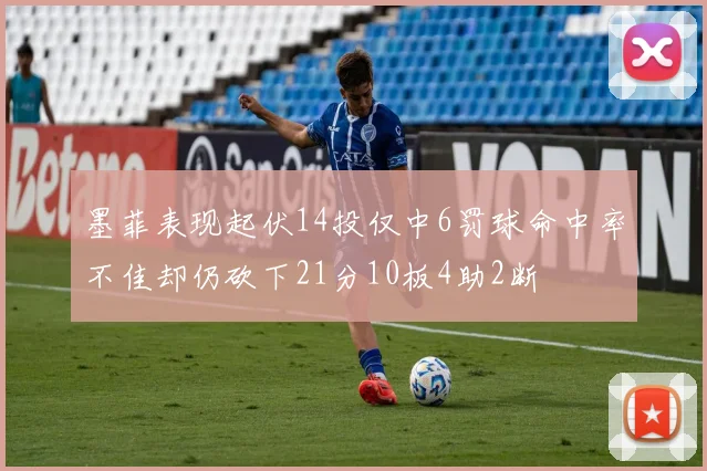 墨菲表现起伏14投仅中6罚球命中率不佳却仍砍下21分10板4助2断